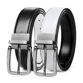 MILORDE Men’s Reversible Leather Belt for Casual Golf Dress Pants Shirts, Double Style - 2 Sides (Black/White - M905, 34)