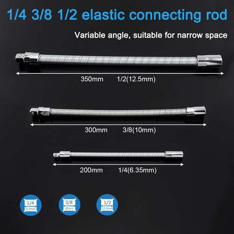 Omninmo 3Pcs Bendable Flexible Extension Bar Adapter Set for 1/4