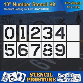 Pavement Stencils - 10 inch Number KIT Stencil Set - (12 Piece) - 10" x 7.5" x 1/8" (128 mil) - Pro-Grade