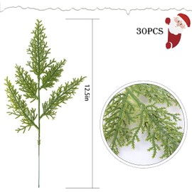 Purple Star 30 PCS Artificial Faux Cedar Branches 12.5 Inch Artificial Green Cedar Sprigs Faux Cedar Pine Stems Picks for DIY Garland Wreath Christmas Embellishing and Home Garden Decoration