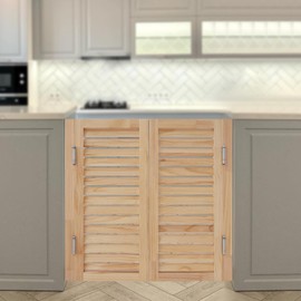 Dual Partition Door,1 Pair Interior Solid Wood Swing Door, Porch Entrance Swinging Door Louvered Cafe Door, Room Divider,180° Rotation Angle for Hallway, Kitchen, Doorway (Wood Color, 35.43*35.43in)