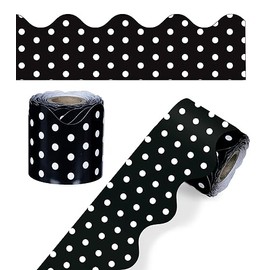 Carson Dellosa 36 Ft Scalloped Black and White Polka Dot Bulletin Board Borders, Classroom Borders for Bulletin Board, White Board, Cork Board, Locker, and Classroom Décor, Bulletin Board Trim