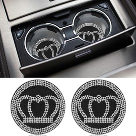 2PCS 2.73'' Bling Car Cup Holder Coasters, Silicone Anti-Slip Car Cup Holder Mat, Car Beverage Coaster, Rhinestone Cup Holder Insert Coaster, Universal Car Interior Accessories for Women Girls (White)