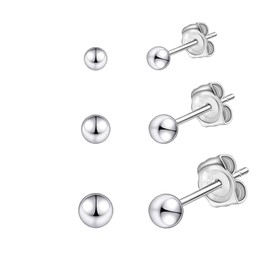 Sterling Silver Stud Earrings for Women Hypoallergenic Stud Earrings Set 3 Pairs Ball Earrings Studs for Women Men Jewelry Gift