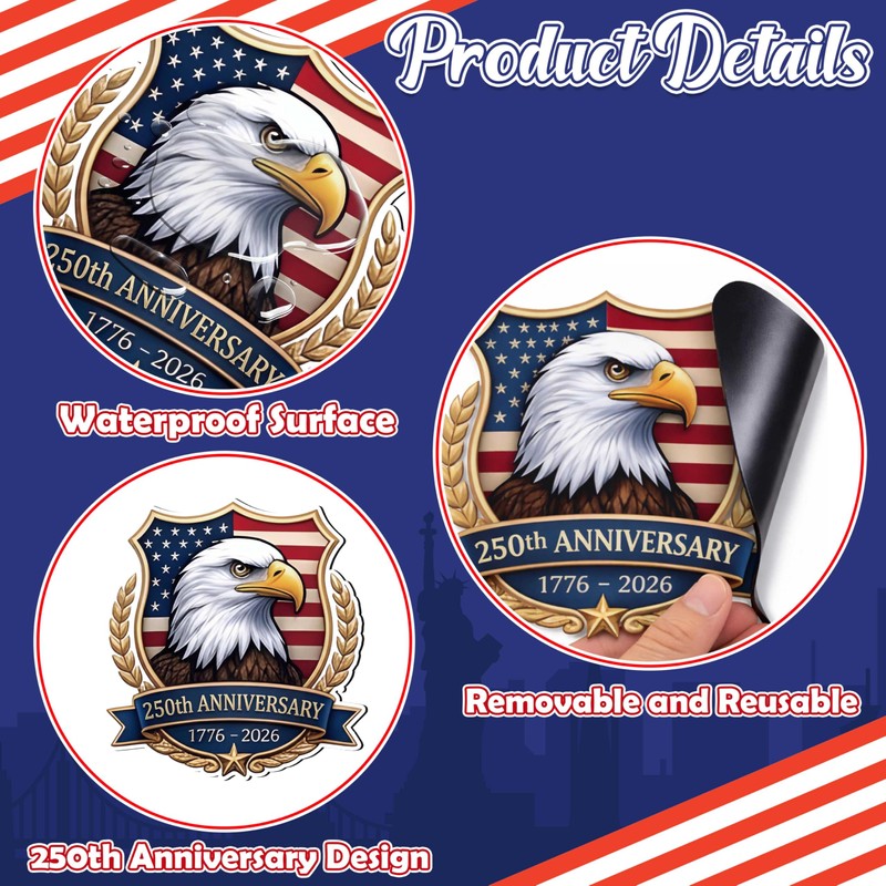 8 PCS 250th Anniversary USA Patriotic Car Magnet