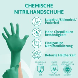 Ansell TouchNTuff 92-605 Nitrile gloves, chemical & liquid protection, Green, Size 6.5-7 (Box of 100 gloves)