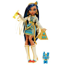 Monster High Cleo De Nile Fashion Doll with Blue Streaked Hair, Signature Look, Accessories & Pet Dog