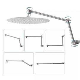 Hibbent 16" Adjustable Shower Head Extension Arm, Brass Shower Head Extender - Brushed Nickel