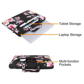 MOSISO Laptop Shoulder Bag Compatible with MacBook Air 15 inch M2 A2941 2023/Pro 16 inch M3 M2 M1 2023-2019, 15-15.6 inch Notebook, Lisianthus Flower Briefcase Sleeve with Belt, Black