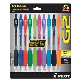 Pilot G2 Premium Retractable Gel-Ink Rolling Ball Pens, Extra Fine Point (0.5mm), Assorted, 10/Pk (14168)