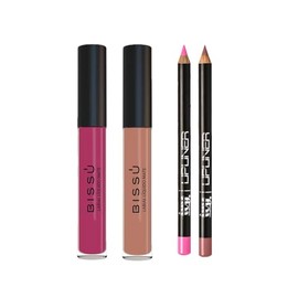 Los Lip Combos que Necesitabas – Kit de 2 Labiales Mate Bissu + 2 Delineadores IVY | Vegano, Waterproof y Cruelty Free (Rose)