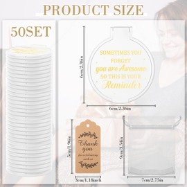 Geetery 50 Sets Inspirational Compact Mirror Bulk Employee Appreciation Gifts Round Pocket Makeup Mirror for Purses with Thank You Tags and Organza Bags for Women Coworker Teacher Wedding (White)