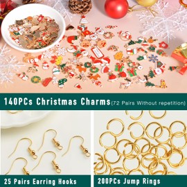 stino 140Pcs Paired Christmas Metal Charms for Jewelry Making, with 200Pcs loops & 50Pcs Earring Hooks, for Necklace Earrings Bracelet Crafts (Christmas)