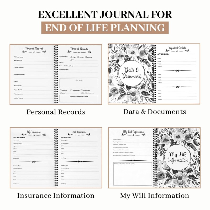 End of Life Planner Organizer Notebook with Pocket for Documents,