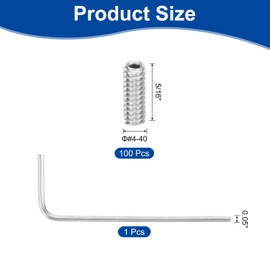 sourcing map Socket Set Grub Screws,100PCS #4x5/16"- 304 Stainless Steel Hex Socket Cup Point Allen Screws with Hex Wrench for Repairing Door Handles, Faucet (Silver)