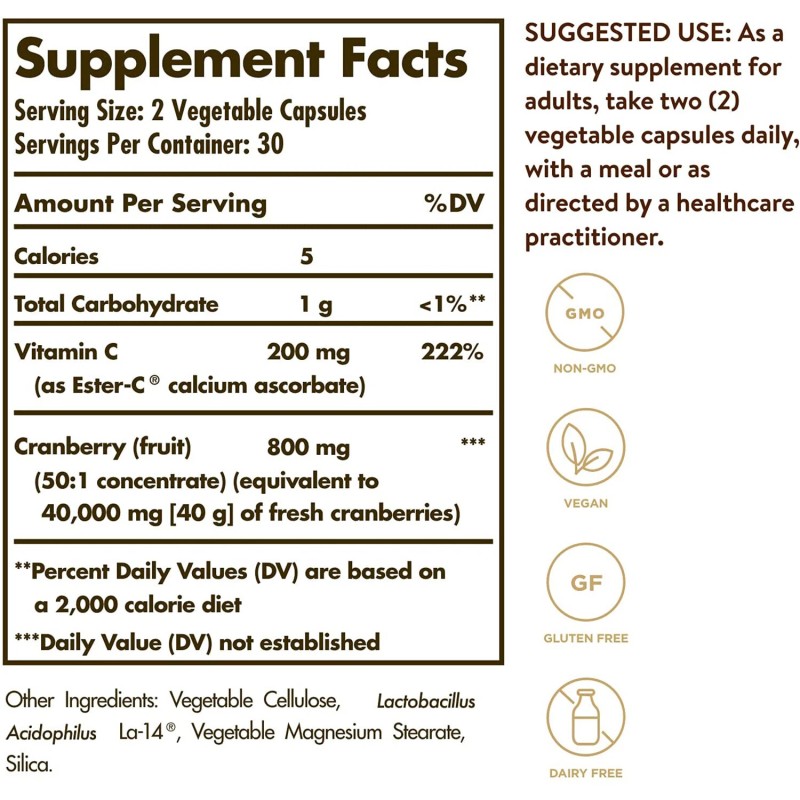 Solgar Cranberry Plus Ester-C, Urinary Tract Health, 60 Vegetable Capsules