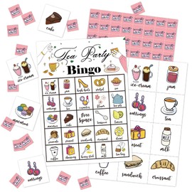 Tea Party Bingo Game 24 Players Bingo Cards for Women Men Birthday Tea Party Favors for Women Friends Family Holiday Party Activities Supplies Garden Party Decoration Bingo Game- JK0105