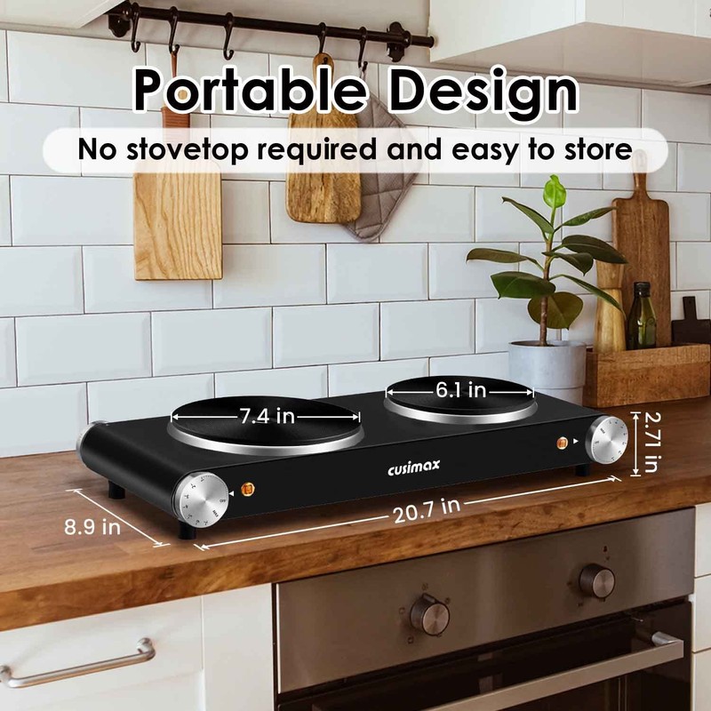 Cusimax Hot Plate for Cooking 1800W Portable Electric Double Burner
