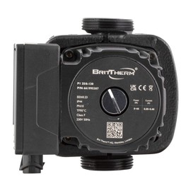 BritTherm P1 25/6-130 High Efficiency Central Heating Circulator Pumpy - 180mm Large Bore, ErP Compliant - Quiet Operation - Energy Saving AUTO Mode, 230V, UK Plug, 6-Year Warrant
