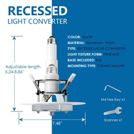 Jolux 5/6" Recessed Can Light Conversion Kit to Pendant,Instant Convert Recessed Light to Pendant Light,Ideal for Kitchen,Bedroom,Livingroom,Island,Chrome-1 Pack