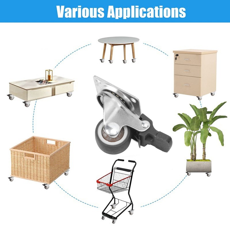 4Pcs Small Caster Wheels 1in Diameter Steel Rubber Rotating Locking