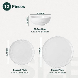 HOMBENE Dinnerware Set, 12 Piece Porcelain Dinnerware with Plates, Bowls and Dishes, Modern Dish Set for 4