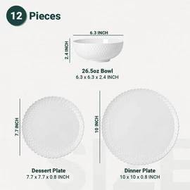 HOMBENE Dinnerware Set, 12 Piece Porcelain Dinnerware with Plates, Bowls and Dishes, Modern Dish Set for 4