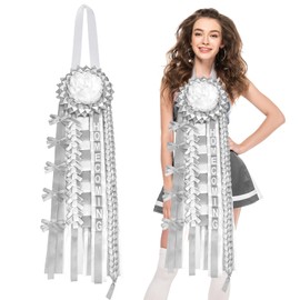 Hoolerry 1 Set Homecoming Mum Braid - 34 Inch Homecoming Mum Supplies for Back to School Week Dance Party Football Cheerleading Crafts Celebration Decor(Silver and White)