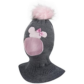 Smarilla Winter Hat Scarf Hat Knitted Hat Warm Girls Hat Bobble Hat, Dark grey/light pink