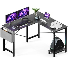 Sweetcrispy L Shaped Computer Desk - Corner Gaming PC Table with CPU Stand Side Bag for Home Office Dorm Sturdy Writing Workstation, 50-Inch, Black