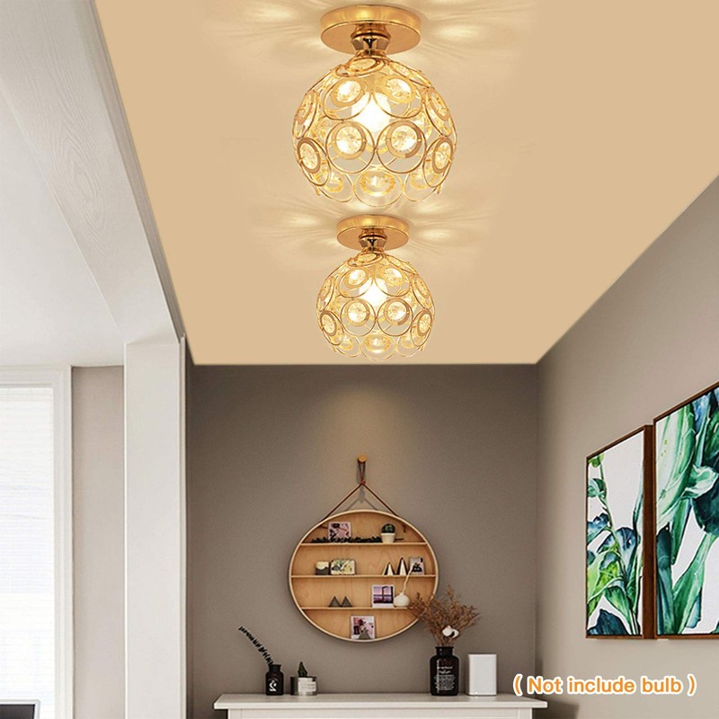 Zevnico Gold Mini Chandelier Light Fixture, Crystal Ceiling Light, Semi