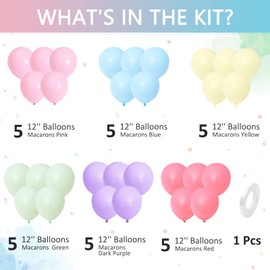 Humew Bealif Pastel Rainbow Balloons, 30 Pcs Balloon Pack 12 Inch Macaron Multicolored Balloons, Assorted Color Latex Balloons for Boys Girls Women Rainbow Birthday Party Wedding Baby Shower Decoration