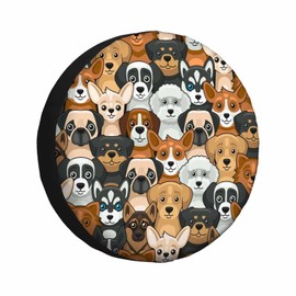 MIYASANG Doodle Dogs Spare Tire Cover Cute Pug Cartoon Puppy Poodle Hound Corgi Weatherproof Universal Wheel Protectors Camper Tire Covers for Trailer Rv Travel(17 inch)