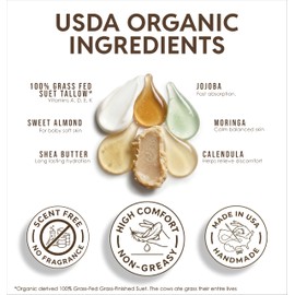 Organic Beef Tallow Face Cream Moisturizer for Skin Unscented | Grass Fed Finished Whipped Balm for Dry, Fine Line, Mature, and Sensitive-leaning Skin Types | Made in USA (4 Fl Oz Ounce)