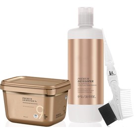 M Hair Designs BlondeMe Lightener 9+ Premium Bleach 450 grams, Blonde Me Developer 9% / 30 Vol 1 Liter and M Hair Designs Tint Brush Comb (Bundle)