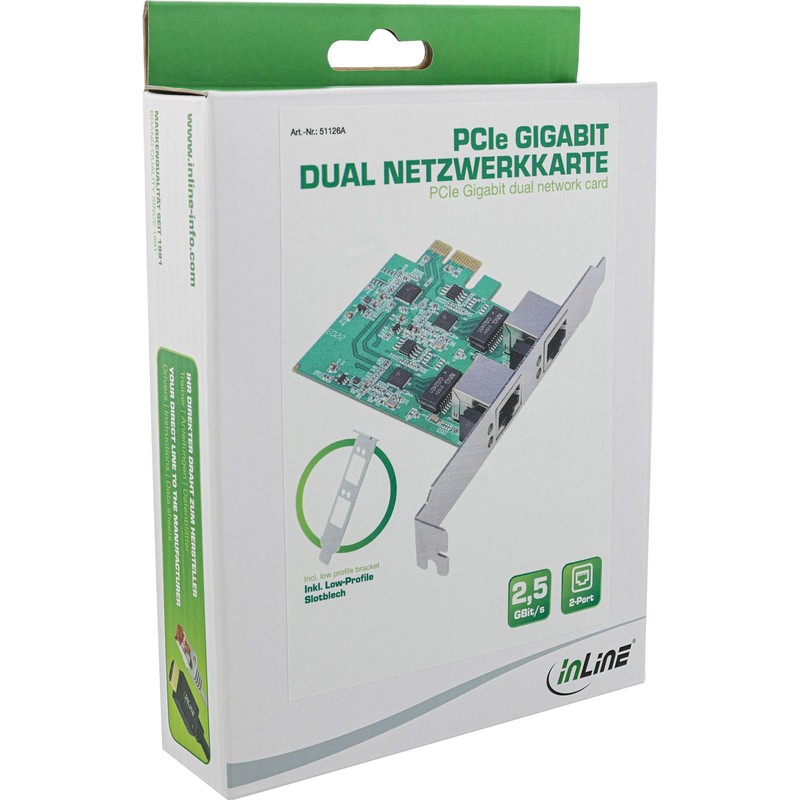 InLine® Dual Gigabit Network Card, 2X RJ45 2.5Gbps, PCIe x1,