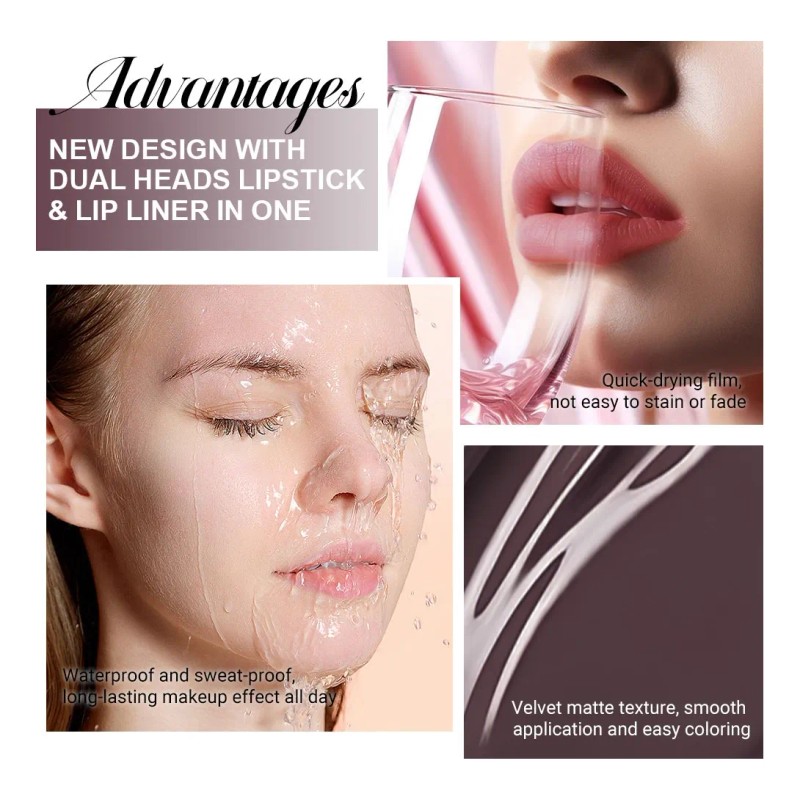 Labial Líquido Mate Con Delineador 2 En 1 Dnm