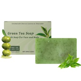 ISBEAUSOLS Green Tea Soap Bar,Organic Bath Soap,Natural Exfoliating Soap for Skin Care, Facial Cleanser and Body Moisturizer for Women,Pore Cleaner for Acne,Hyperpigmentation,Smooth Skin,Dask Spot Remover,100g