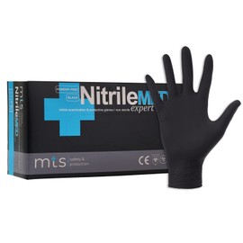 MTS Safety & Protection Disposable Gloves M - 100 Pieces/Box Nitrile Gloves Black Gloves Nitrile - Disposable Gloves Powder-Free & Latex-Free Rubber Gloves (M, Black, 100 Pieces)