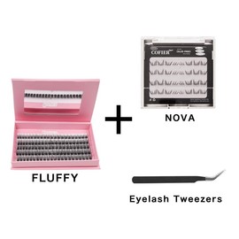 【Hot Style】Cofier No Glue Lash Kit Medical Jelly Adhesive Self Adhesive Individual Eyelashes, Easy Makeup Application with Tweezers (80/100/160 Pcs):_Fluffy + Lower Lashes