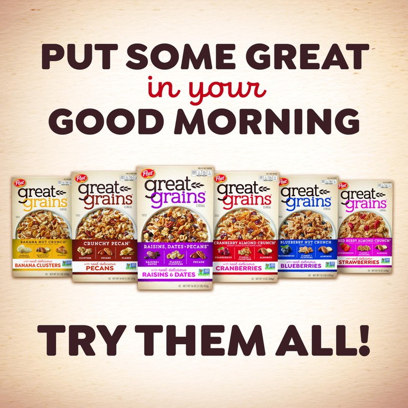 Great Grains Raisins Dates & Pecans Breakfast Cereal, Crunchy Clusters