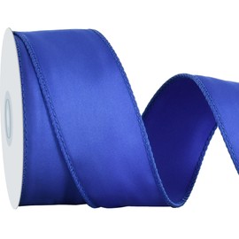 RIBBOOO Royal Blue Wired Ribbon 1 1/2 inch inch x 10 Yards Double-Faced Satin Wired Edge Ribbon for Bows Flowers Gift Wrapping Wreaths Baby Shower DecorWedding DIY Crafts Continous