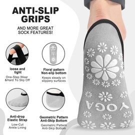 RainFlowwer Women's Yoga Socks, Pilates Socks Non-slip Breathable Elastic Dance Training Socks Combed Cotton Plus Size UK 4-8