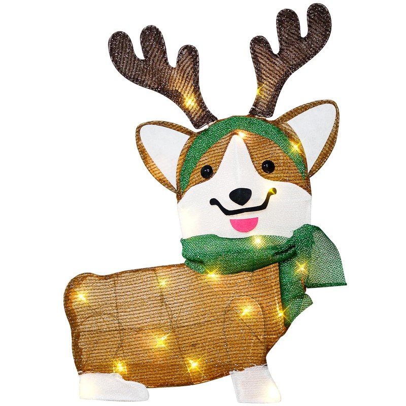 DROFELY 27”Christmas Corgi Lighted up Decoration for Indoor Display with