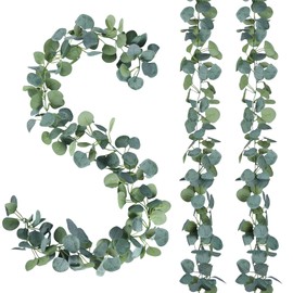 Sggvecsy 6 Pack Artificial Eucalyptus Garland Greenery Leaves Handmade 3D Silk Vines Silver Dollar Leaves Faux Leaf Plants for Wedding Wall Table Party Home Fireplace Bedroom Decor