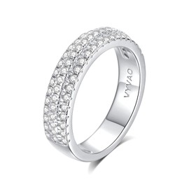 VYVAO Moissanite Half Eternity Ring for Women, Round Cut D Color VVS1 Moissanite Wedding Band, S925 Sterling Silver 18K White Gold Plated Promise, Engagement and Anniversary Rings for Women, Silver,