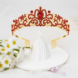 Crown, Red Crown, Tiara Crown, Princess Crown, Birthday Crown, Crown Headband, Crowns for Women, Princess Tiara, Queen Crown, Hair Accessories Crystal Tiaras for Women Girl Bride Wedding Party Prom