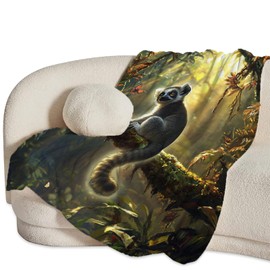jamie world Lemur Blanket Lemurs Lovers Gifts Cozy Plush Rainforest Lemur Throw Blanket Fuzzy Flannel Fleece Animal Blankets for Girls Boys Women Men 50"x40"