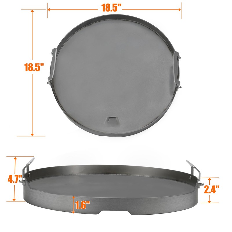 Skyflame Round Griddle with Grease Drain and Handle, 18.5" Flat