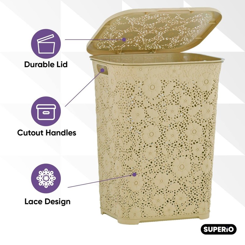 Superio Lace Laundry Hamper, Beige-1 Pack